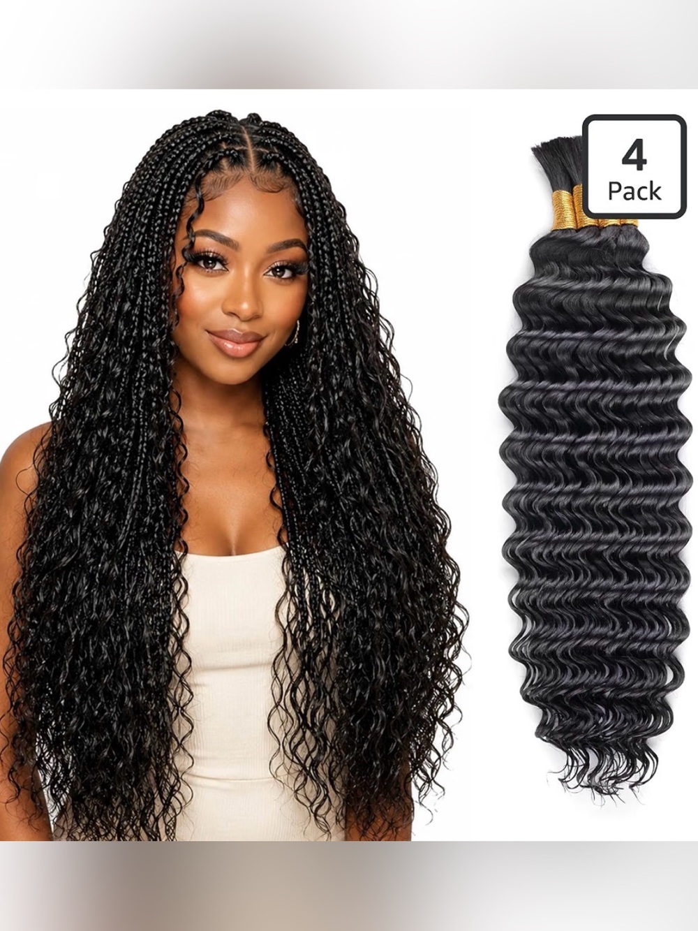 20” Deep Wave Nat Black #1B Boho Braiding Human Hair 100g It#081